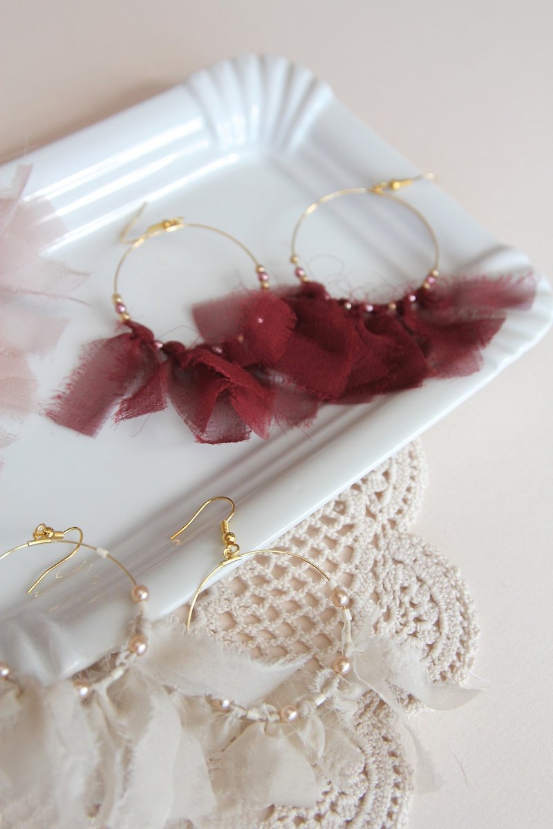 Floral Earrings , Flower Earrings , Artificial Flower Earrings , Jewellery  - Earrings & Clip-ons - Silk Khaki