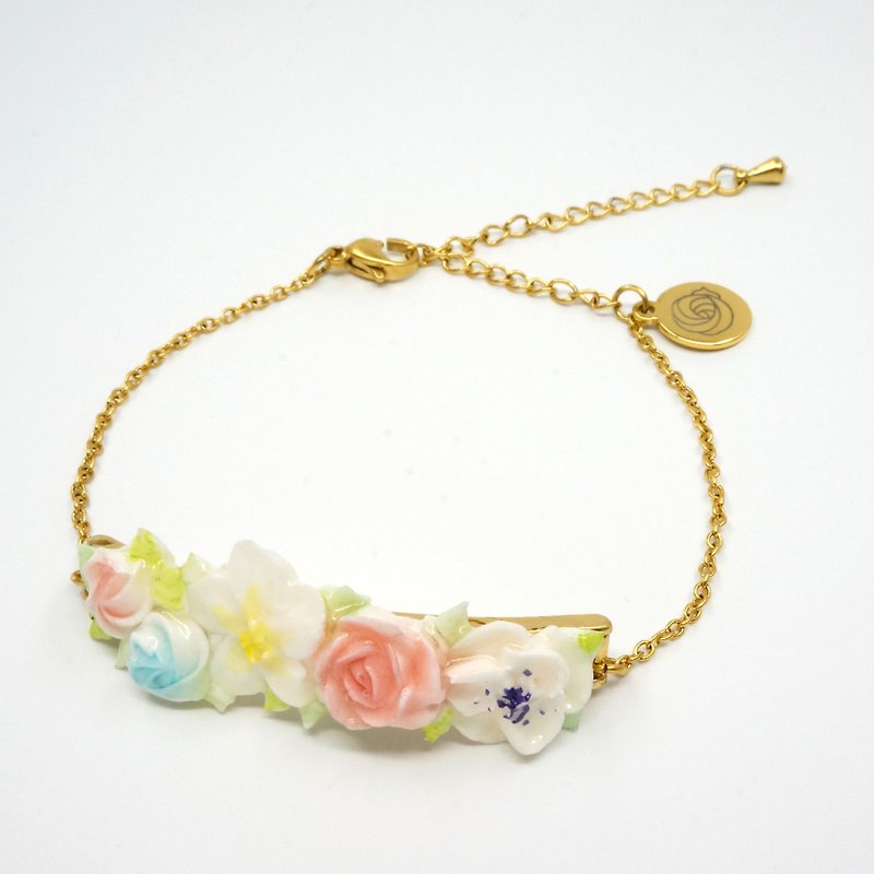 =Limited Edition= Flower Piping Plate Bracelet #PB003 - Bracelets - Clay White