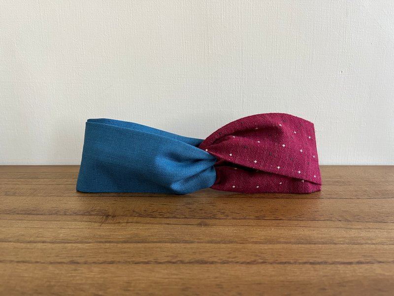 Japanese dyed cloth/red velvet cake-blue/double headband - Headbands - Cotton & Hemp Red