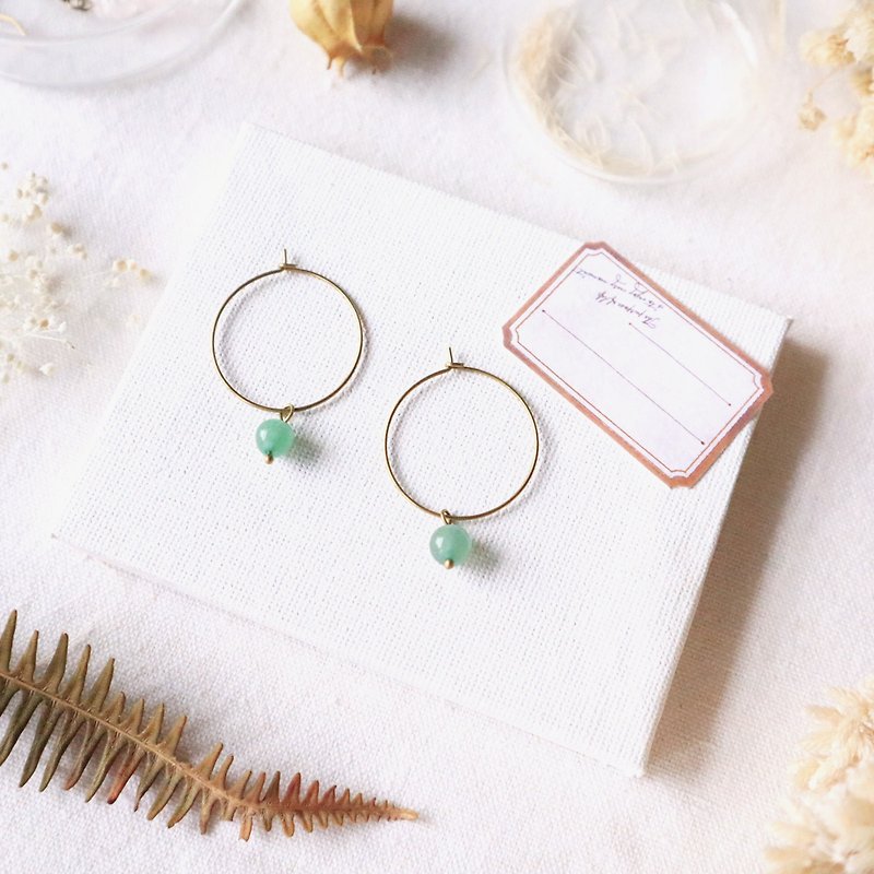 Natural stone small circle series - small grass green Dongling - Earrings & Clip-ons - Copper & Brass Green