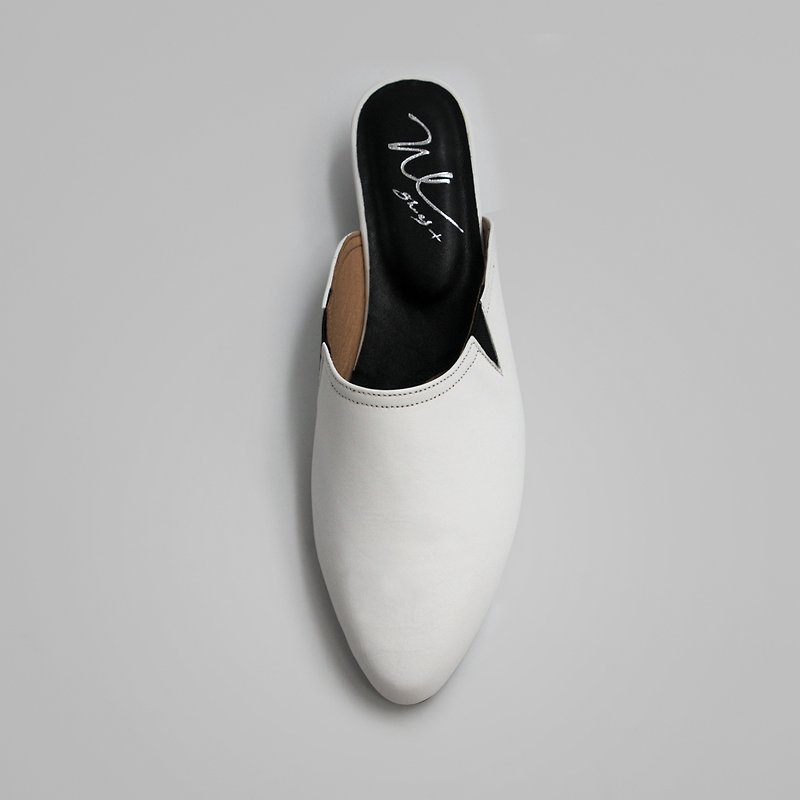Mules 穆勒 (純粹白) White 極致皮革 | WL - 涼鞋 - 真皮 白色