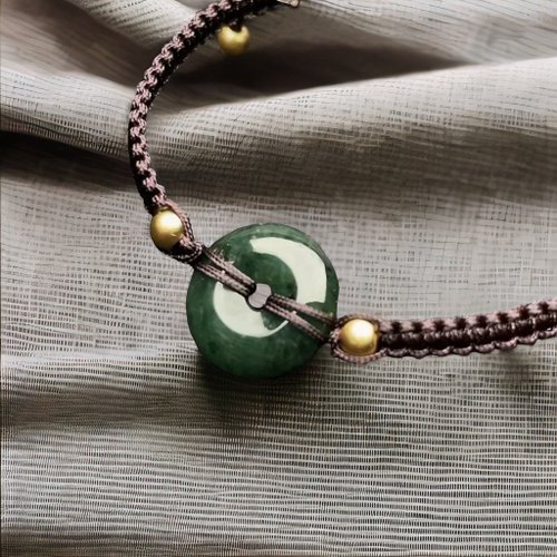 瓔珞珠寶盒 E.L.Jewelry Box 飄綠花翡翠平安扣編織手鍊 | 天然緬甸玉翡翠A貨 | 送禮