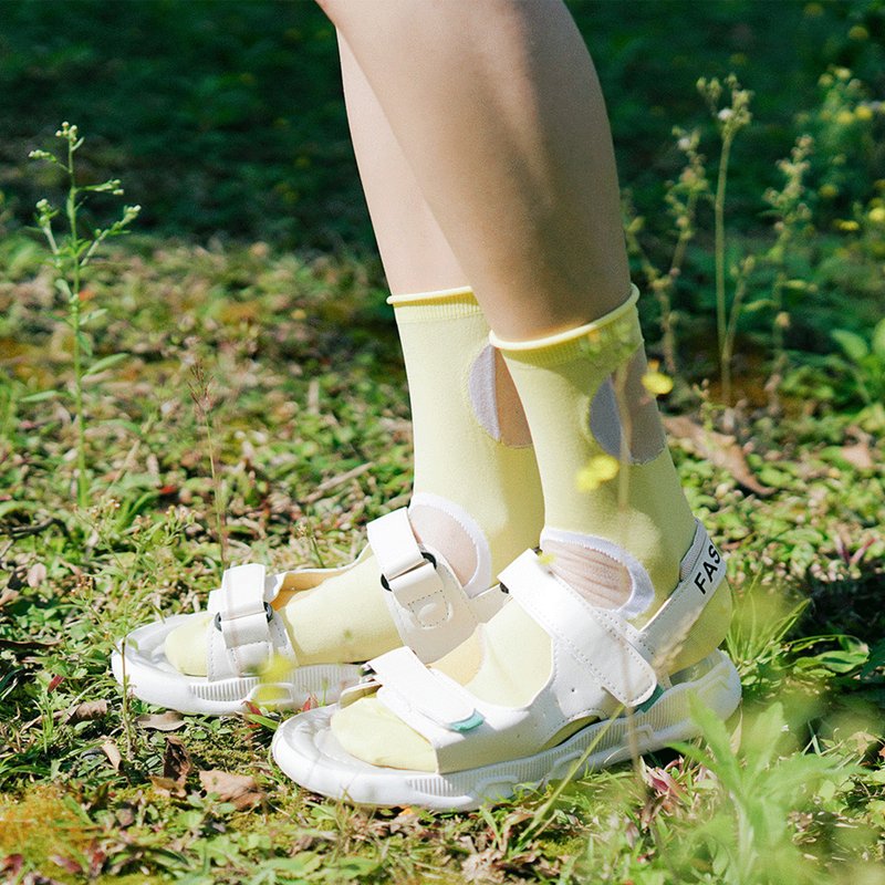 Is it round or not / bright yellow (M) - MIT design transparent socks - Socks - Cotton & Hemp Yellow