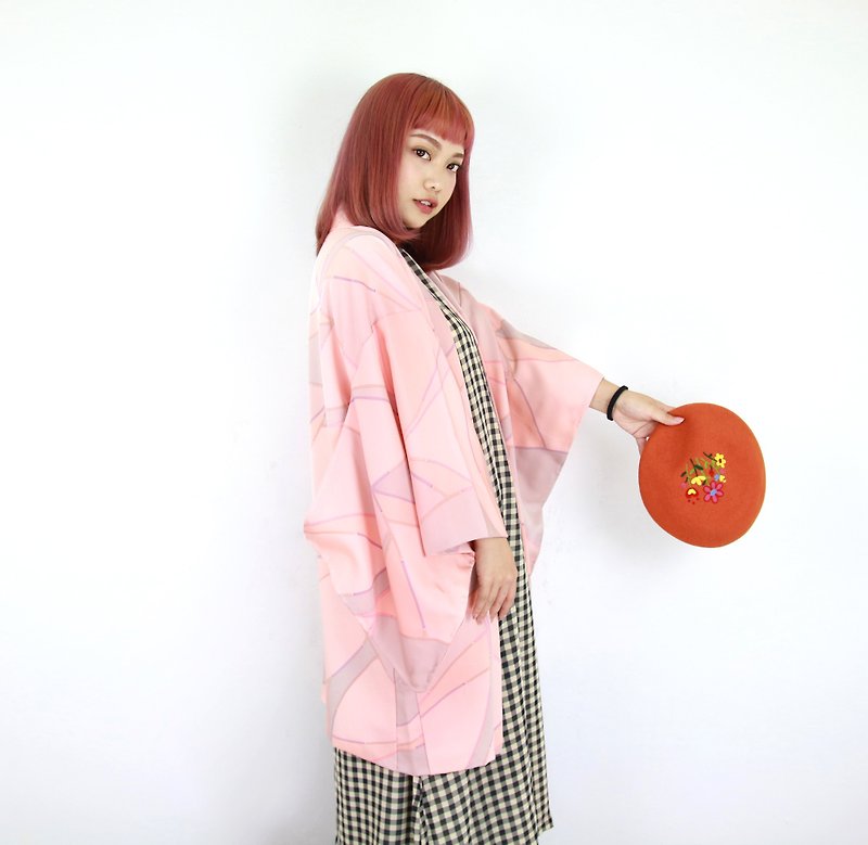 Back to Green-日本帶回羽織和服 粉嫩組合 色塊 /vintage kimono - 外套/大衣 - 絲．絹 