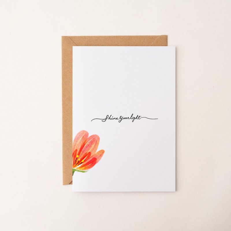 Shine Your Light 植物イラストカード 花柄 グリーティングカード 誕生日カード 多目的カード 手書き - はがき・メッセージカード - 紙 レッド