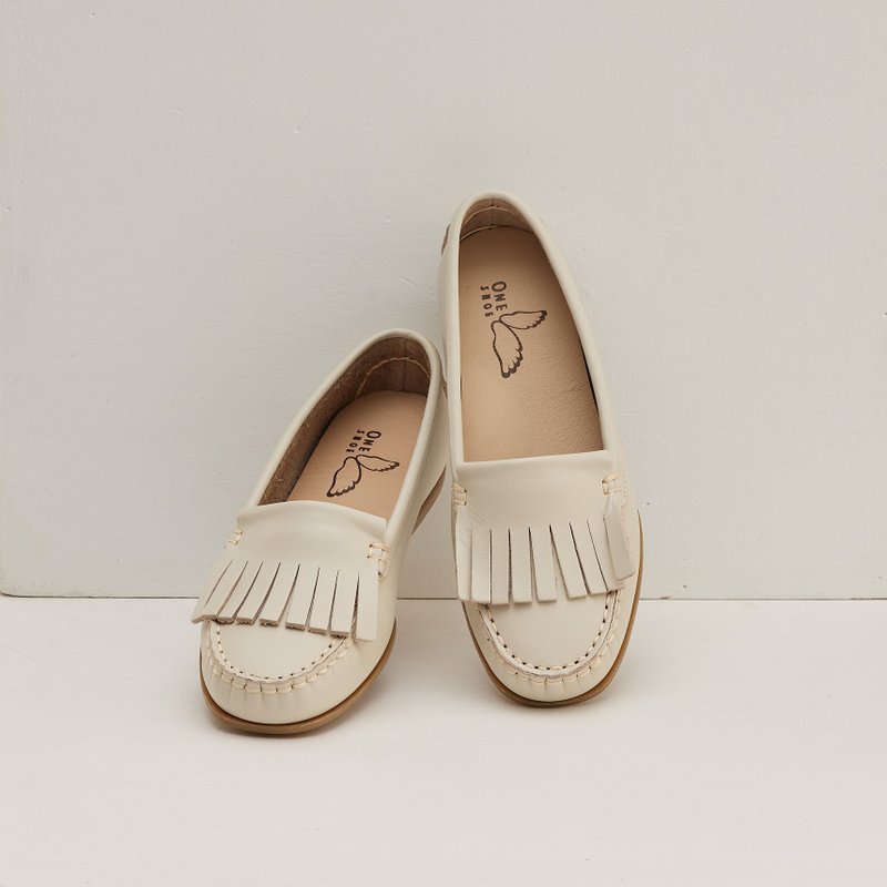 Reappearance of the best-selling style | Versatile texture・MIT handmade | Aurora bean shoes beige - รองเท้าหนังผู้หญิง - หนังแท้ หลากหลายสี