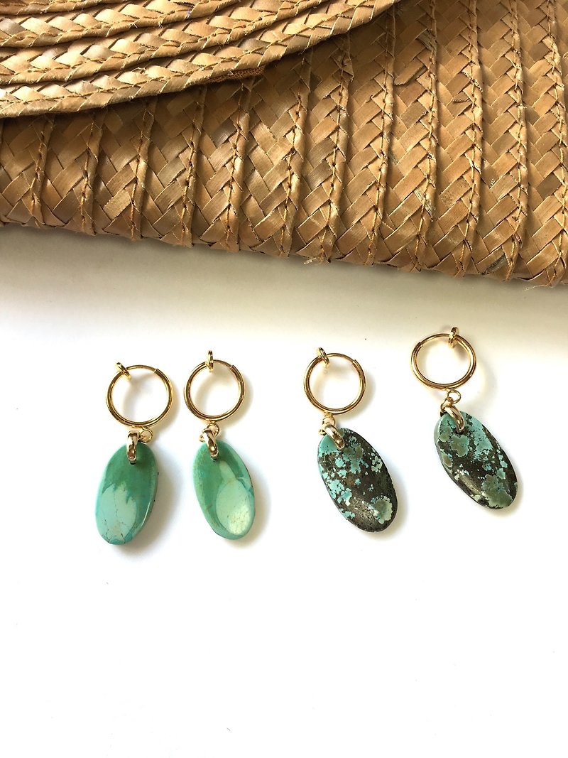 Tibetan Turquoise Clip-earring surgical steel - Earrings & Clip-ons - Semi-Precious Stones Green