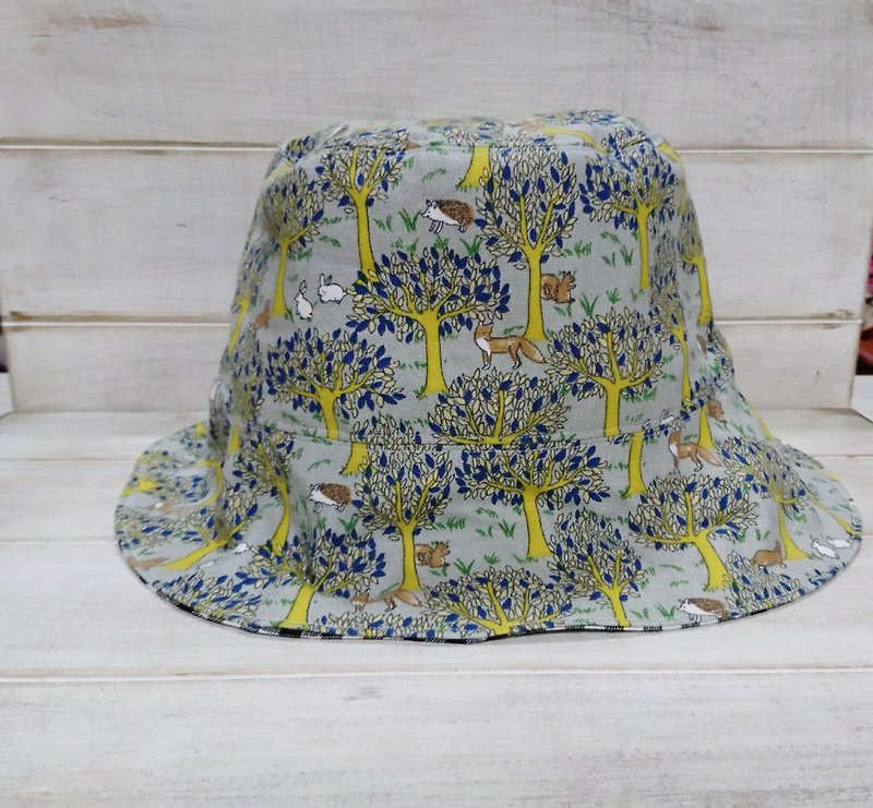 Forest, rabbit, fox & black plaid double-sided cap (child models) - Hats & Caps - Cotton & Hemp Multicolor