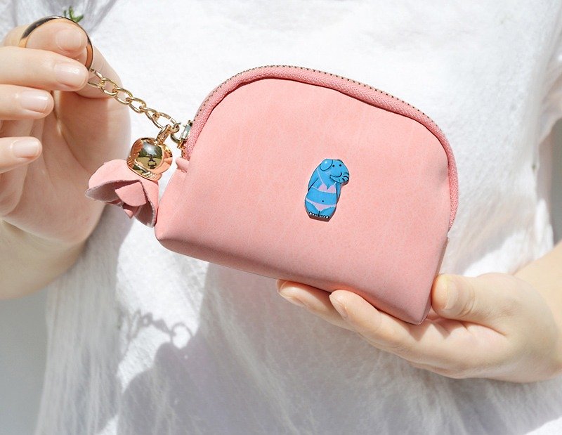 Wear bikini elephant pink cute little wallet with keychain wallet - Coin Purses - Genuine Leather Pink