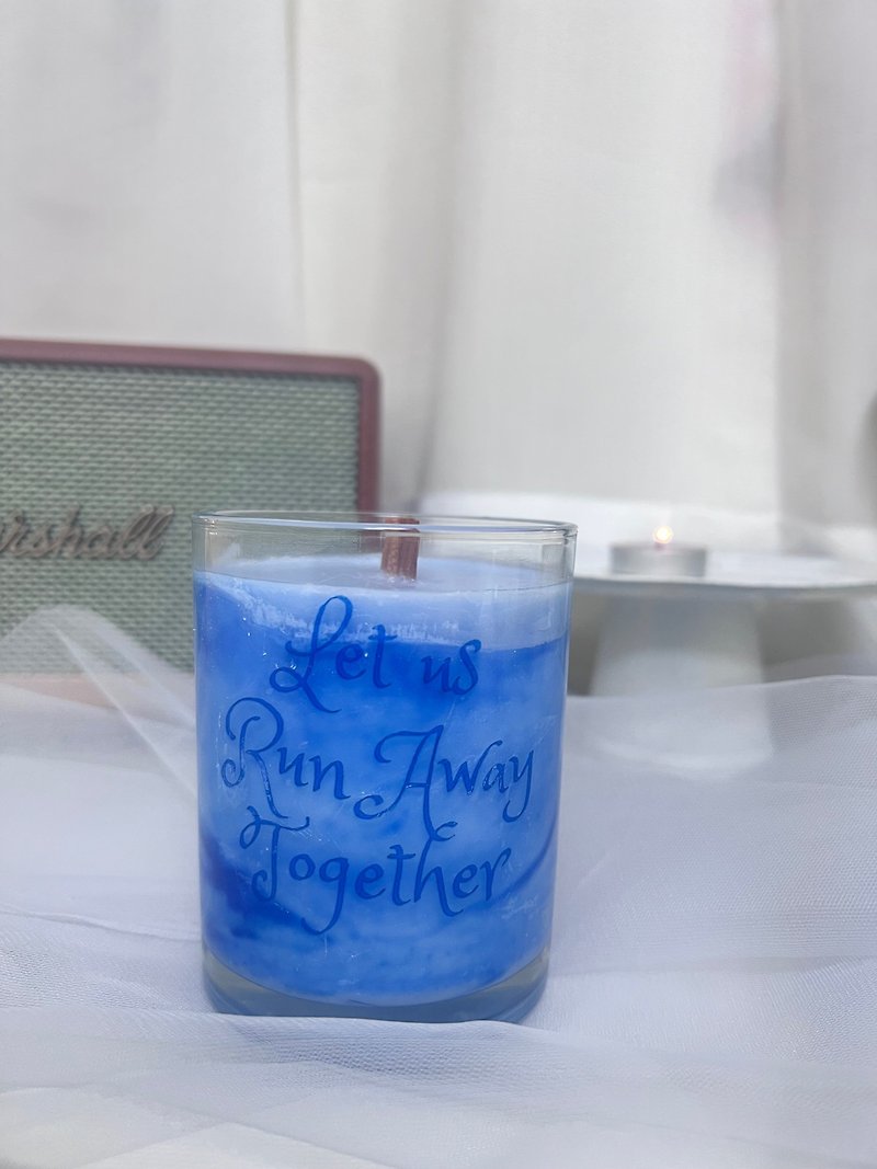 Customised - Let us Run Away Together Smudged scented Candle Cup - Blue - เทียน/เชิงเทียน - ขี้ผึ้ง สีน้ำเงิน