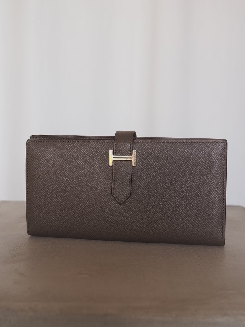 HERMÈS Béarn Soufflet Long Wallet エルメス べアン ウォレット 長財布 エタン シルバー ヴィンテージ - 錢包/皮夾/長短夾 - 真皮 卡其色