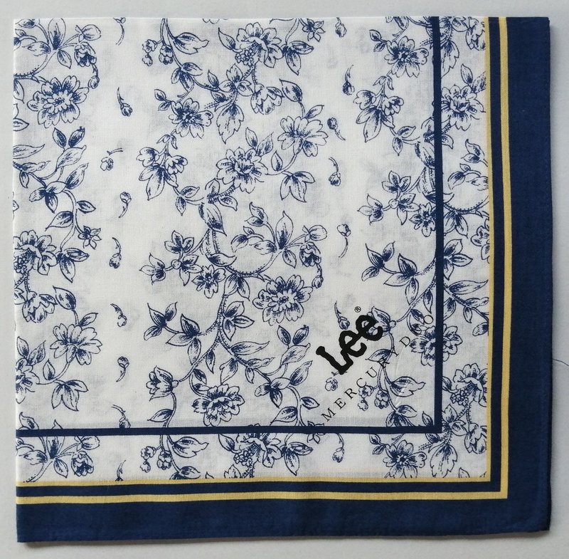 Lee X Mercuryduo 印花頭巾，19.5 x 19 英吋，藍白純棉 - 絲巾 - 棉．麻 藍色