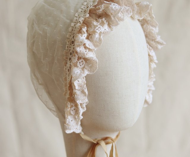 茶染め手作りレース帽子 ボンネット - ショップ cygzhandmade