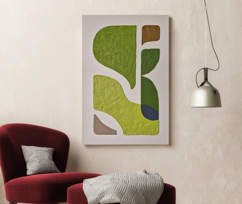 Green textured wall art | Textured painting Green | Green Texture | Green bay 3 - 壁貼/牆壁裝飾 - 棉．麻 綠色