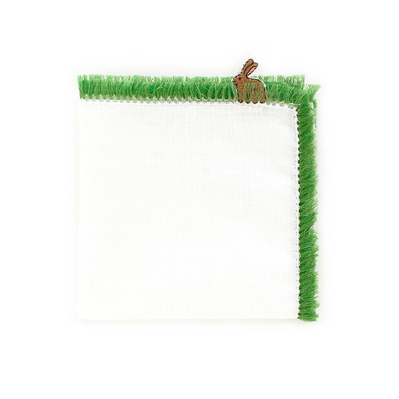 草むらうさぎ　ホワイト　ハンカチ　41×41cm　綿100%　日本製　ギフト - 手帕 - 棉．麻 白色