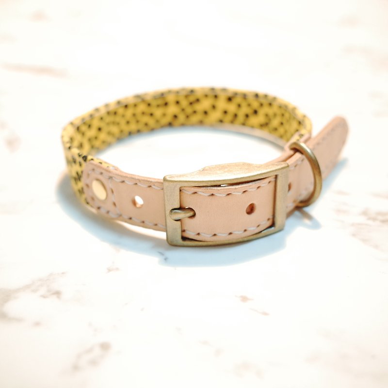 Dog collar M size leopard one yellow small floral leopard print can be attached to the leash can add tag - Collars & Leashes - Cotton & Hemp 