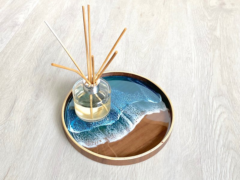 21cm Wood Tray Aqua, Wedding Gift, Home Gift - 盤子/餐盤/盤架 - 木頭 藍色