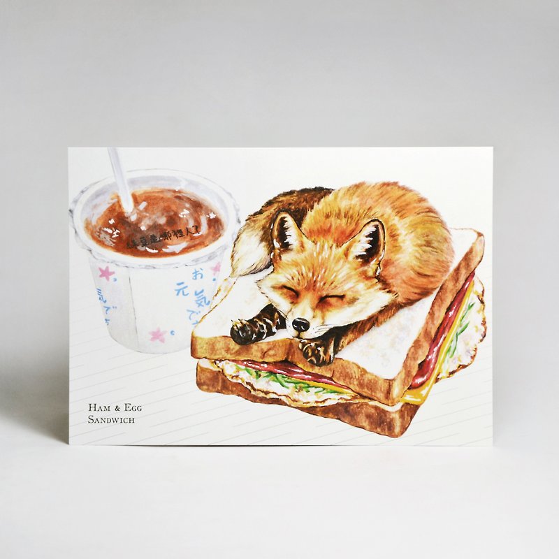 Illustration postcard-ham egg fox - การ์ด/โปสการ์ด - กระดาษ ขาว