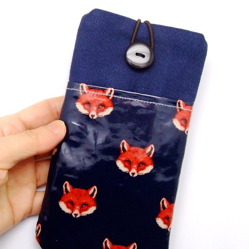 客製化電話包 手機袋 手機保護布套例如 iPhone 狐狸 (P-256) - 手機殼/手機套 - 棉．麻 藍色