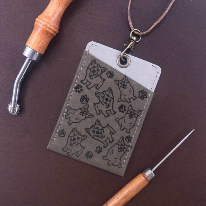 質感證件套 悠遊卡套-滿版柯基 - 證件套/識別證套 - 紙 綠色