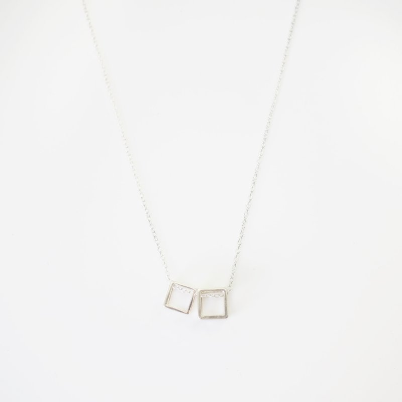 Double Square Ties Simple Sterling Silver Necklace - สร้อยคอ - โลหะ สีเงิน