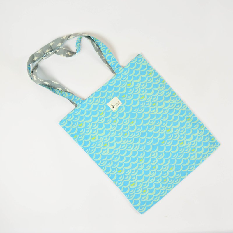 Woodcut sided shopping bag + small bud _ _ Marine Fair Trade - Handbags & Totes - Cotton & Hemp Multicolor