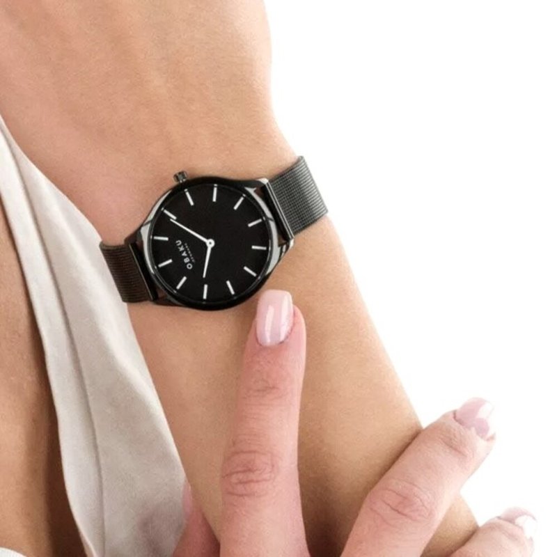 OBAKU 簡約元素百搭時尚腕錶-黑-V260LXBBMB-35mm - 女錶 - 不鏽鋼 黑色