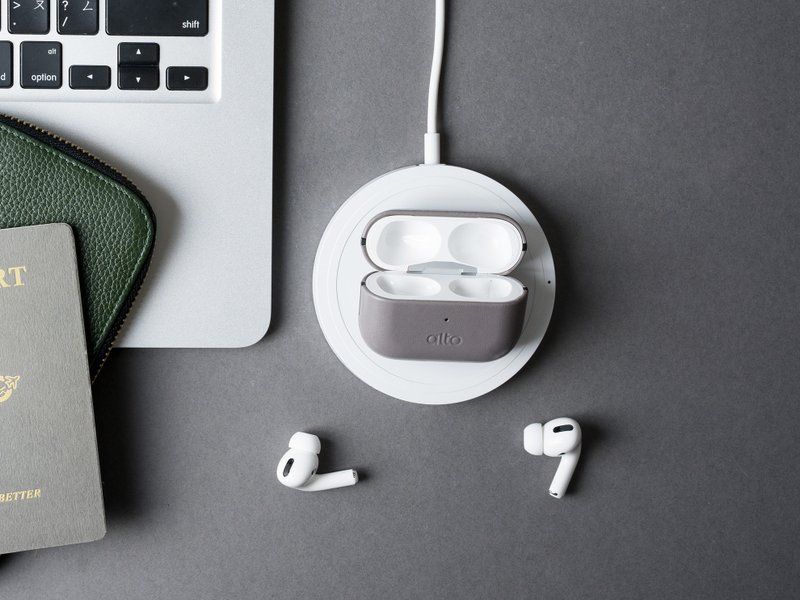 AirPods Pro 皮革耳機保護套 – 礫石灰-客製化刻字禮物 - 耳機/藍牙耳機 - 真皮 灰色