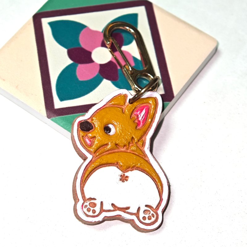 Corgi key chain - Charms - Genuine Leather Khaki