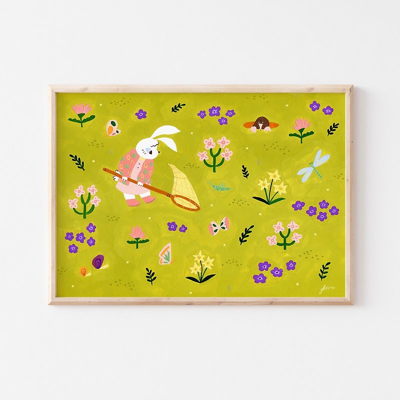 Rabbit's Midsummer Garden I Print Decorative Painting - โปสเตอร์ - กระดาษ สีเขียว