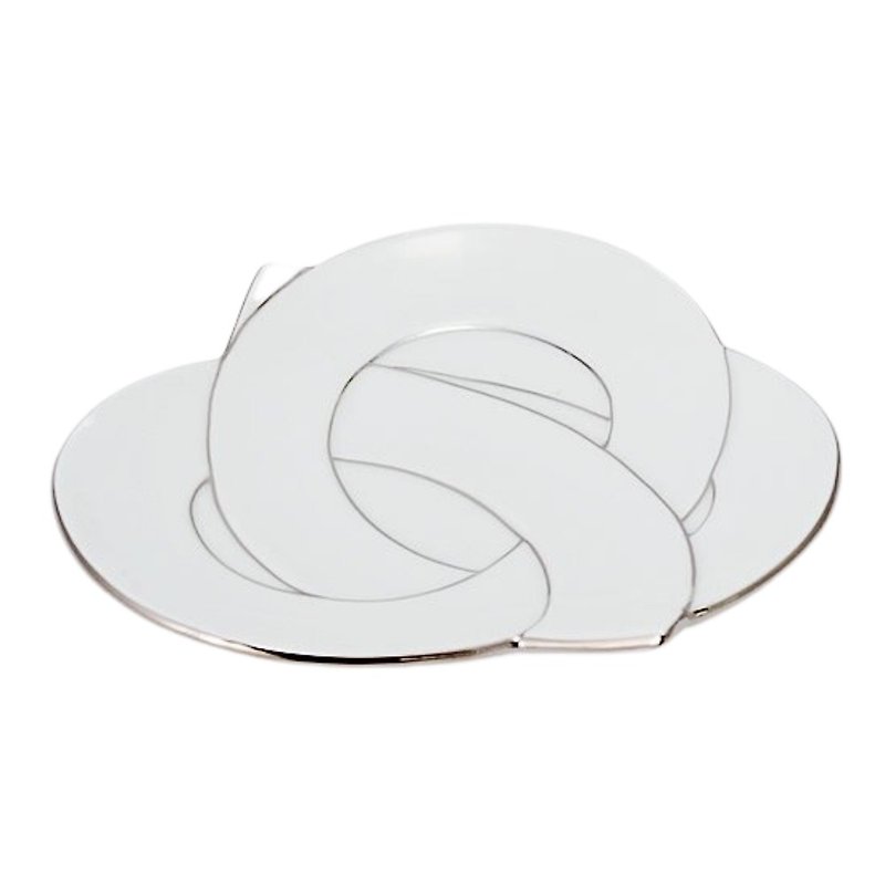 結び中皿　-プラチナ線-　15cm - 皿・プレート - 陶器 ホワイト