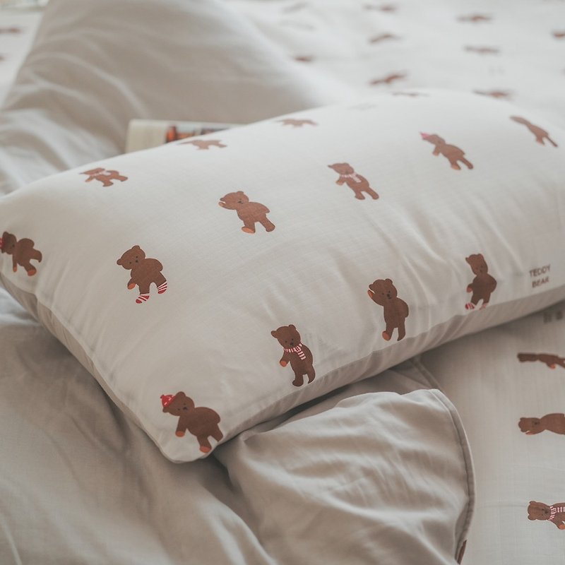 Benny Bear Two-layer yarn bed bag dual-use quilt set 100% cotton made in Taiwan [a set of over-limits] - Bedding - Cotton & Hemp White