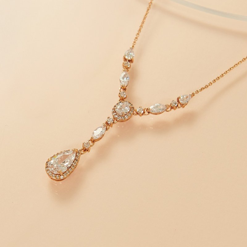 Beautiful and luxurious diamond-filled Y-shaped chain (2 colors in total) - Necklaces - Copper & Brass Gold