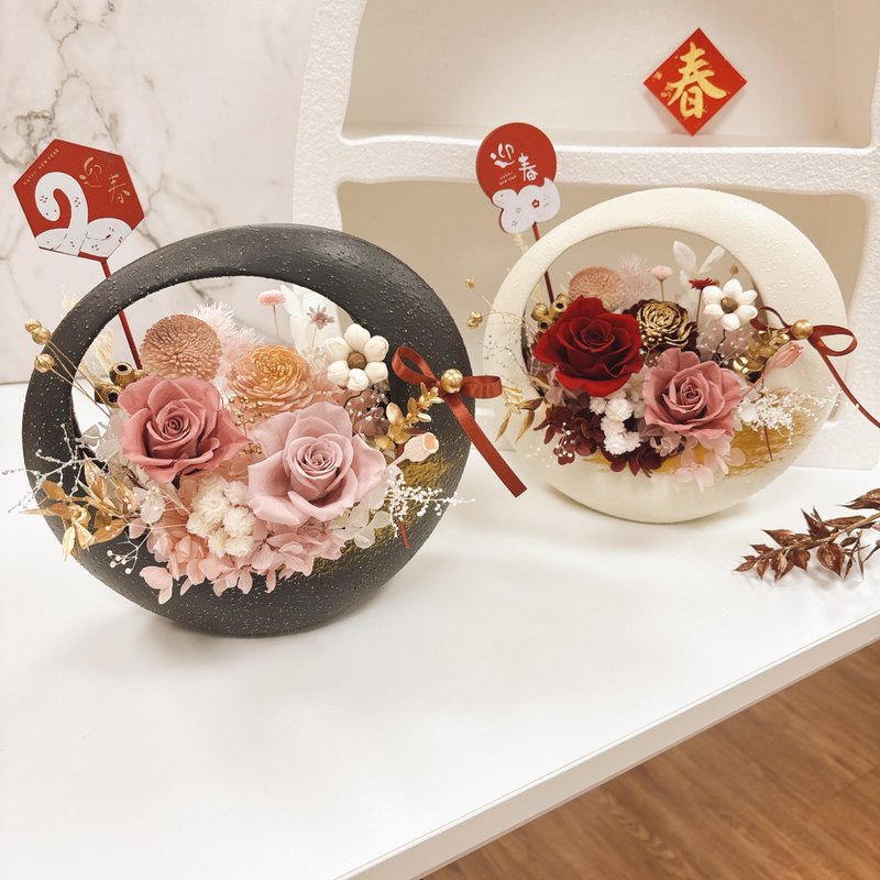 [Year of the Snake Potted Flowers] Everlasting Potted Flowers New Year Flower Gift Spring Couplets Dried Flowers Valentine's Day Yufloris - ช่อดอกไม้แห้ง - พืช/ดอกไม้ หลากหลายสี