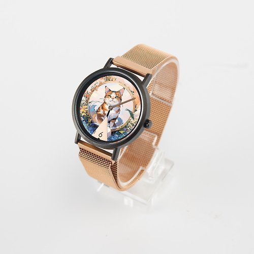 需有其錶旗艦店 原創設計錶款專賣 需有其錶原創 愛吃橘貓藝術防水米蘭磁吸手錶 中性錶 女錶 客製化