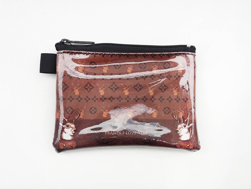 ｜I AM PARTY｜ Handmade canvas leather coin purse-LV Deer [Buy, get free brand badge or leisure card sticker x1] - Coin Purses - Other Materials Brown