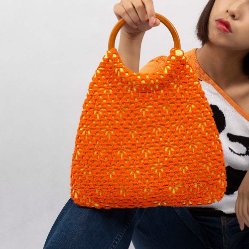 オレンジ 編み物 ハンドバッグ かぎ針 編み物 ハンドバッグ ハンドメイド ショルダーバッグ