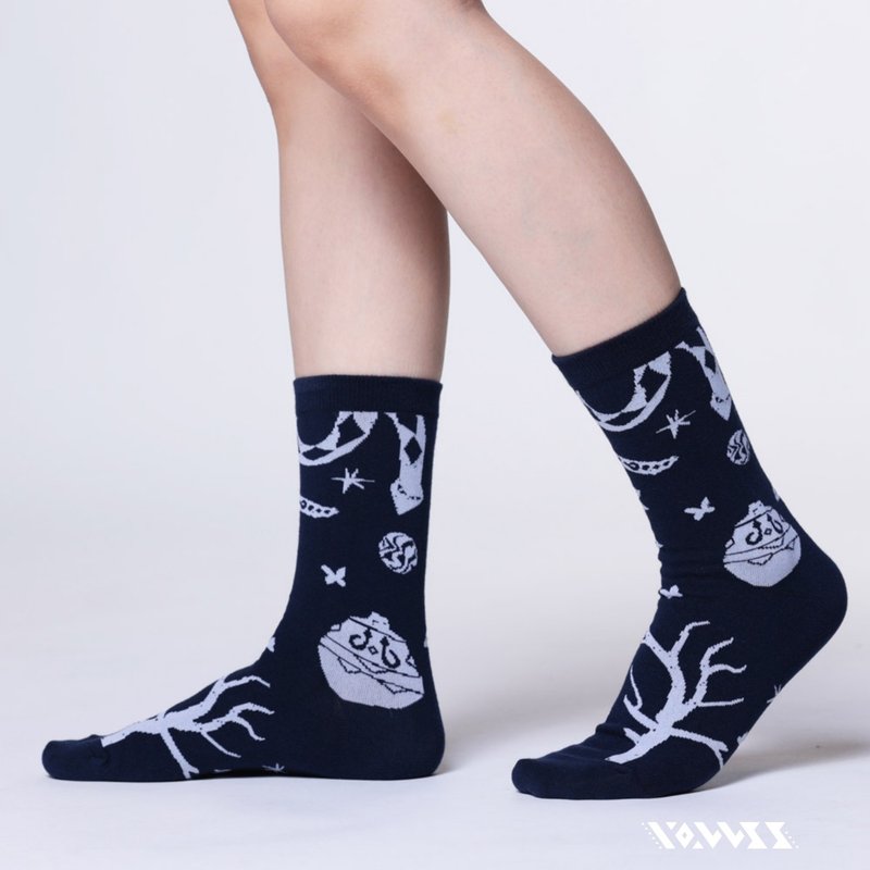 [Gaoping Mountain Foothills] Qingye Tribe-Princess Baleng Casual Mid-length Socks - ถุงเท้า - ผ้าฝ้าย/ผ้าลินิน สีน้ำเงิน