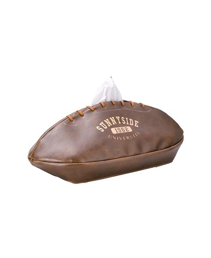 Japan Magnets rugby simulation leather paper cover / face paper box (deep coffee) - spot - กล่องทิชชู่ - พลาสติก สีนำ้ตาล