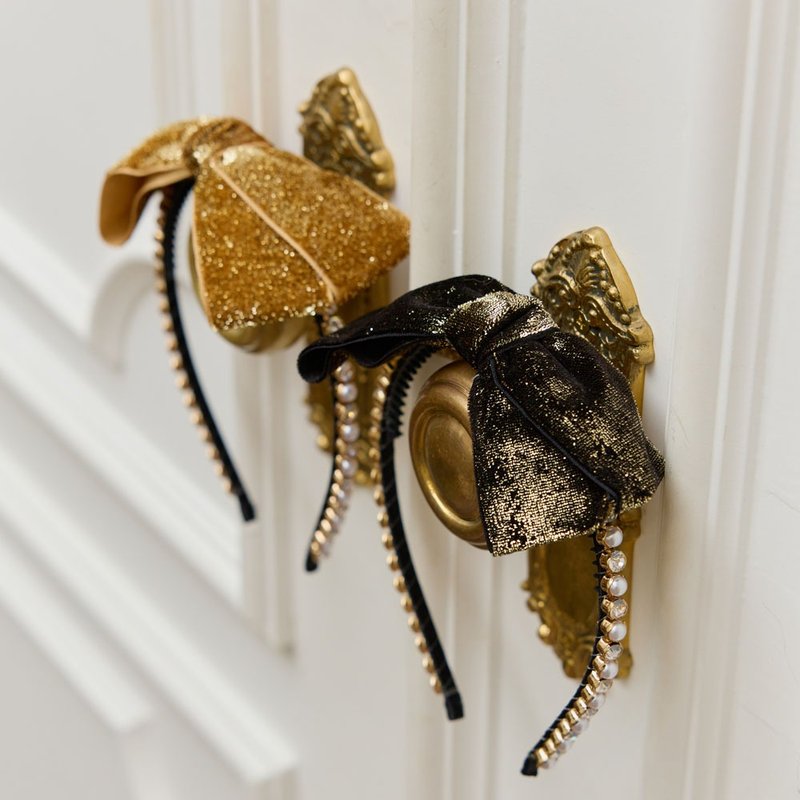 金属丝绒丝带珠饰发箍 - 男/女童禮服 - 其他材質 金色