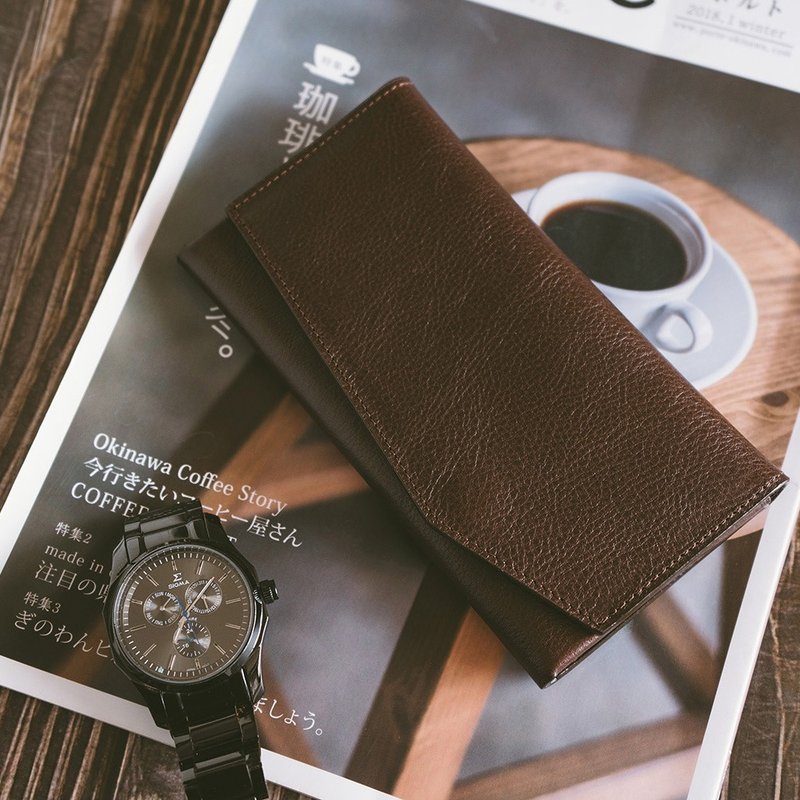 [Christmas Gift Box] Genuine Leather Simple Straightforward Real Long Clip X0122 Coffee - Wallets - Genuine Leather Brown