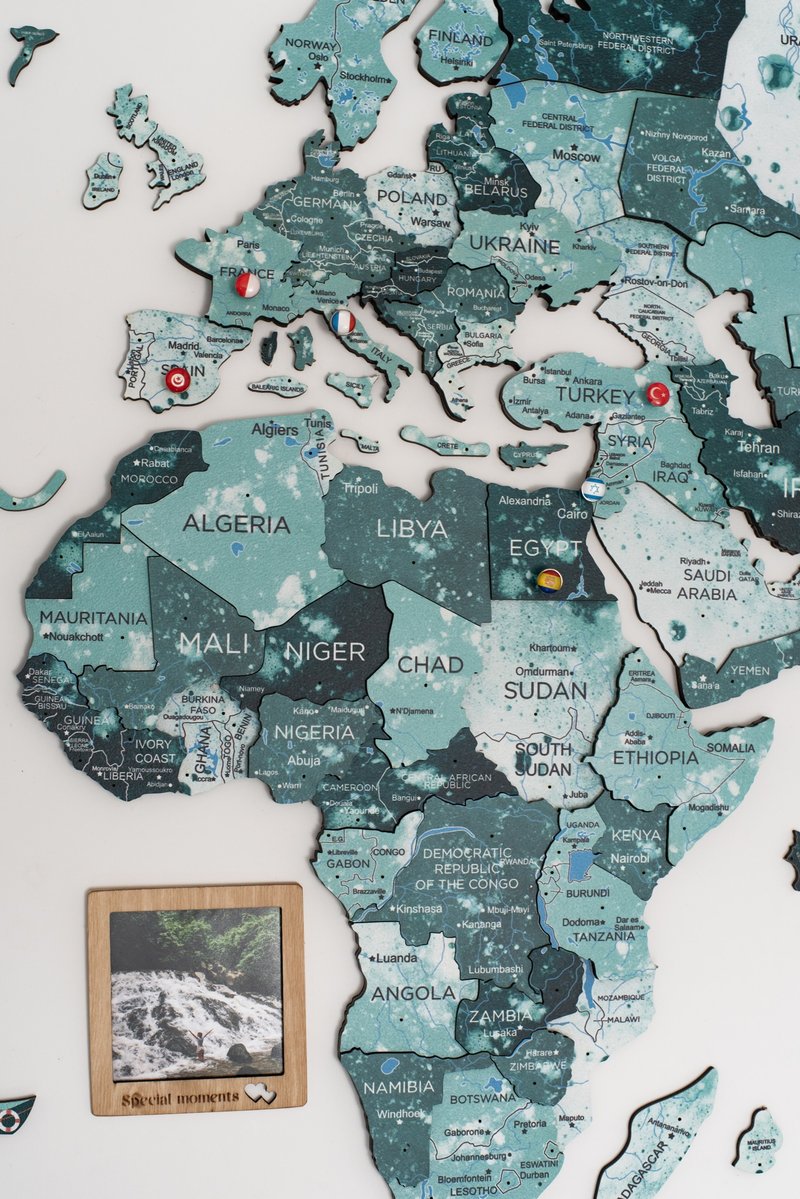Home Wall Decor, 3D World Map, Wedding Gift for Couple, Birthday Gift Idea, - 壁貼/牆壁裝飾 - 木頭 多色