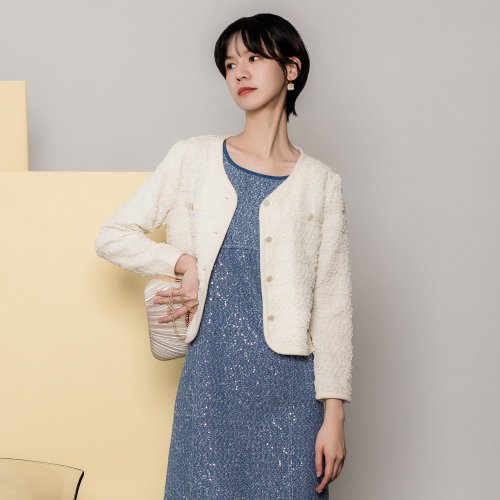 MEDUSA LADY 【MEDUSA】泡芙紋理米白小外套(M-2L) | 女外套 禮服外套 小香風