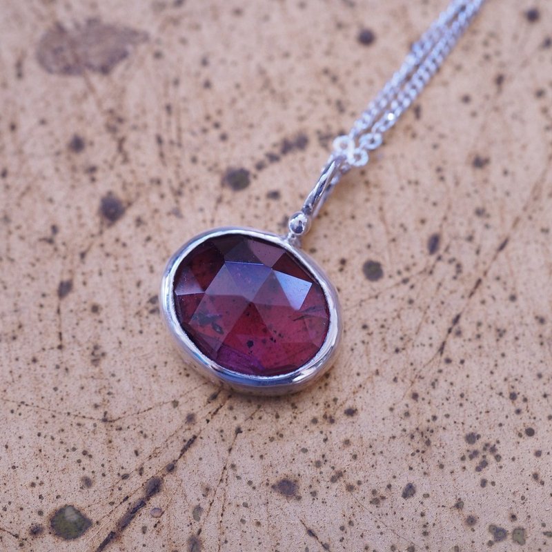 玫瑰榴石 玫瑰切工 Rhodolite Sterling Silver Pendant Necklace - 項鍊 - 半寶石 紫色