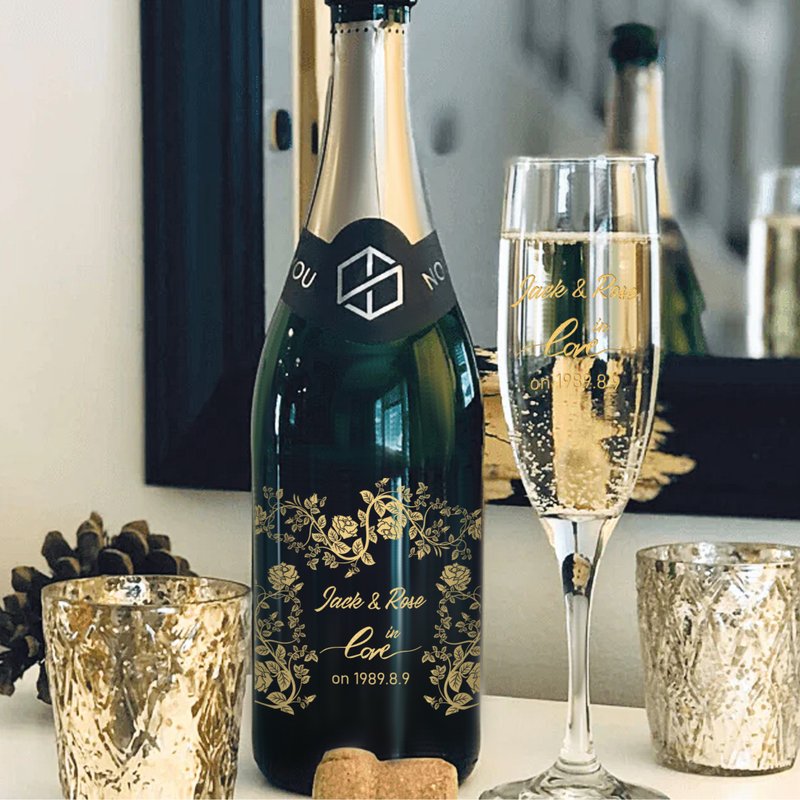 紀念日禮物 |情侶禮物客製文字名字無酒精香檳單支雙杯 結婚週年 - 果汁/蔬果汁 - 玻璃 