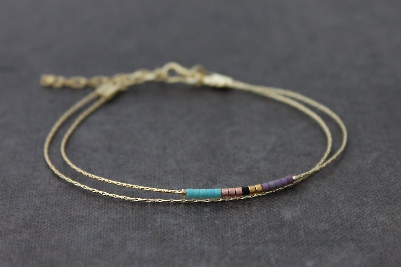 Dainty Jewelry Gold Miyuki Tiny Beads, Gold Filled Chain Simple Minimal Style - Bracelets - Acrylic Purple