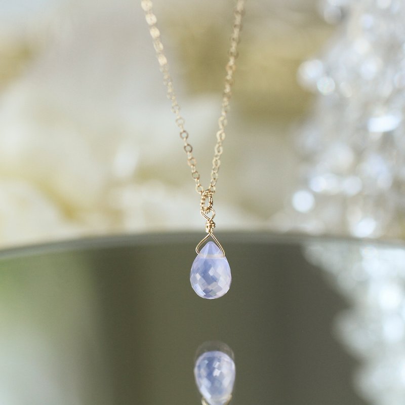Lavender Purple Opal K Gold Gemstone Necklace October Birthstone Girls Birthday Gift - สร้อยคอ - เครื่องประดับพลอย สีม่วง