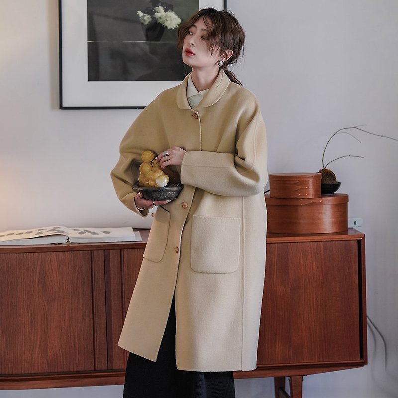 Shawl Collar Wool Reversible Coat|Coat|Autumn/Winter|Sora-1048 - Women's Blazers & Trench Coats - Wool Multicolor