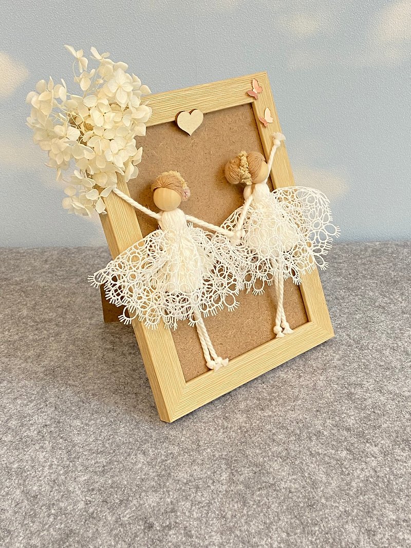 Macrame French Braided Angel Bauble - Ballet Series (Photo Frame) - Items for Display - Cotton & Hemp White