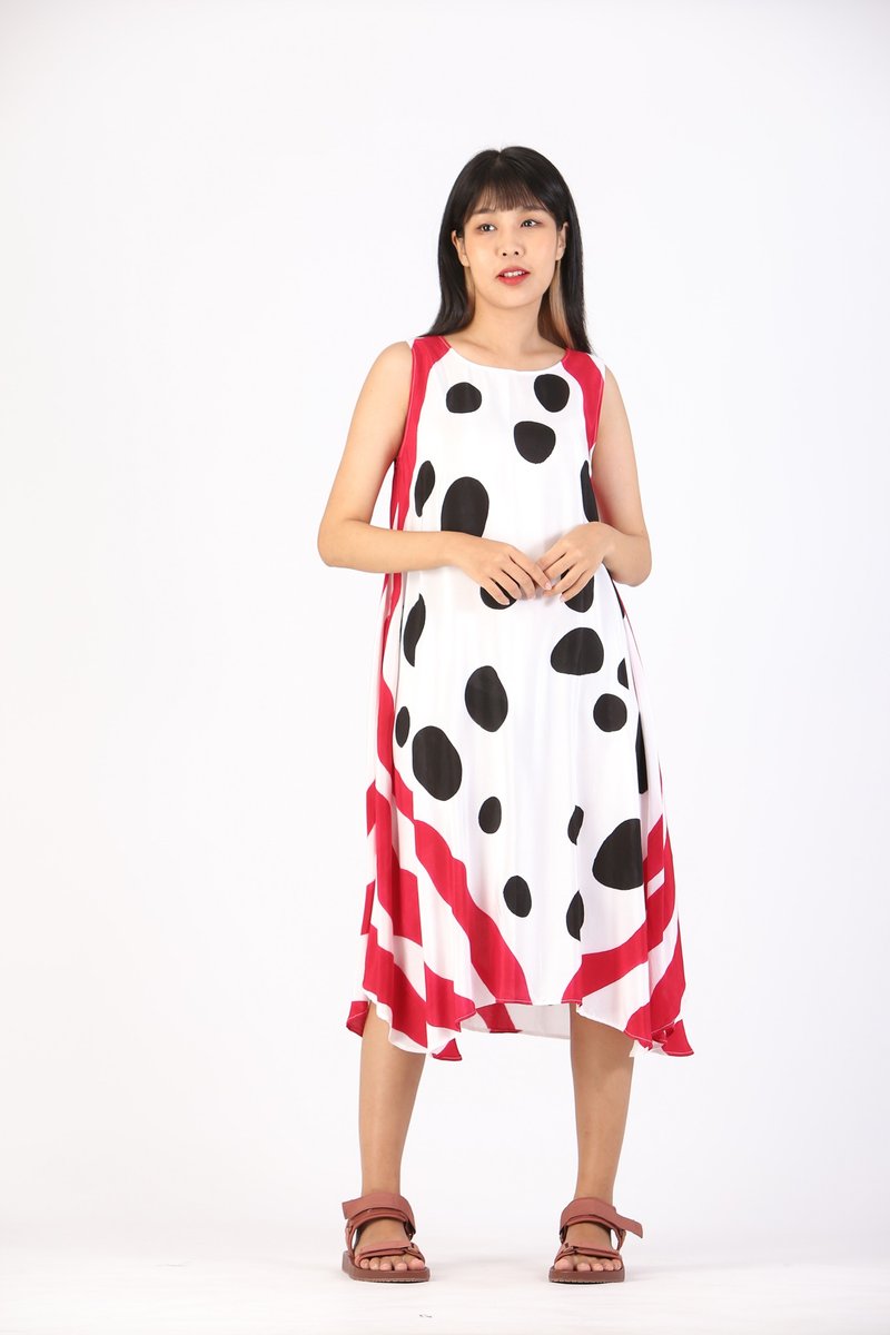 Dress Hand Paint Soft Cotton Silk for Yoga Vacation Holidays Summer Beach - 洋裝/連身裙 - 棉．麻 白色
